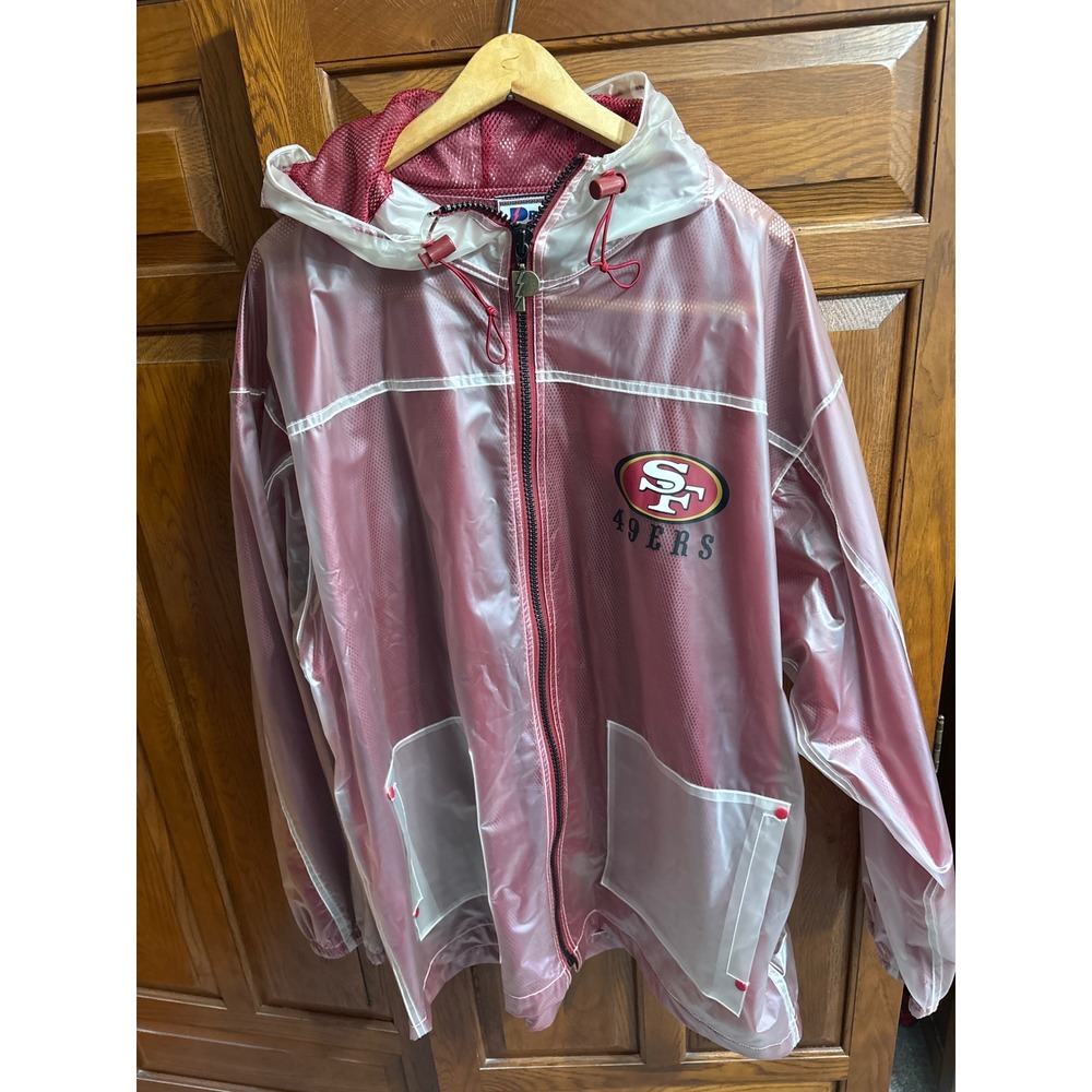 Vintage Pro Layer San Francisco 49ers Translucent PVC Raincoat Mens Large NFL